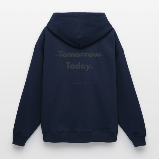 "Tomorrow/Today" Oversized Premium Hoodie  Backprint - Navy