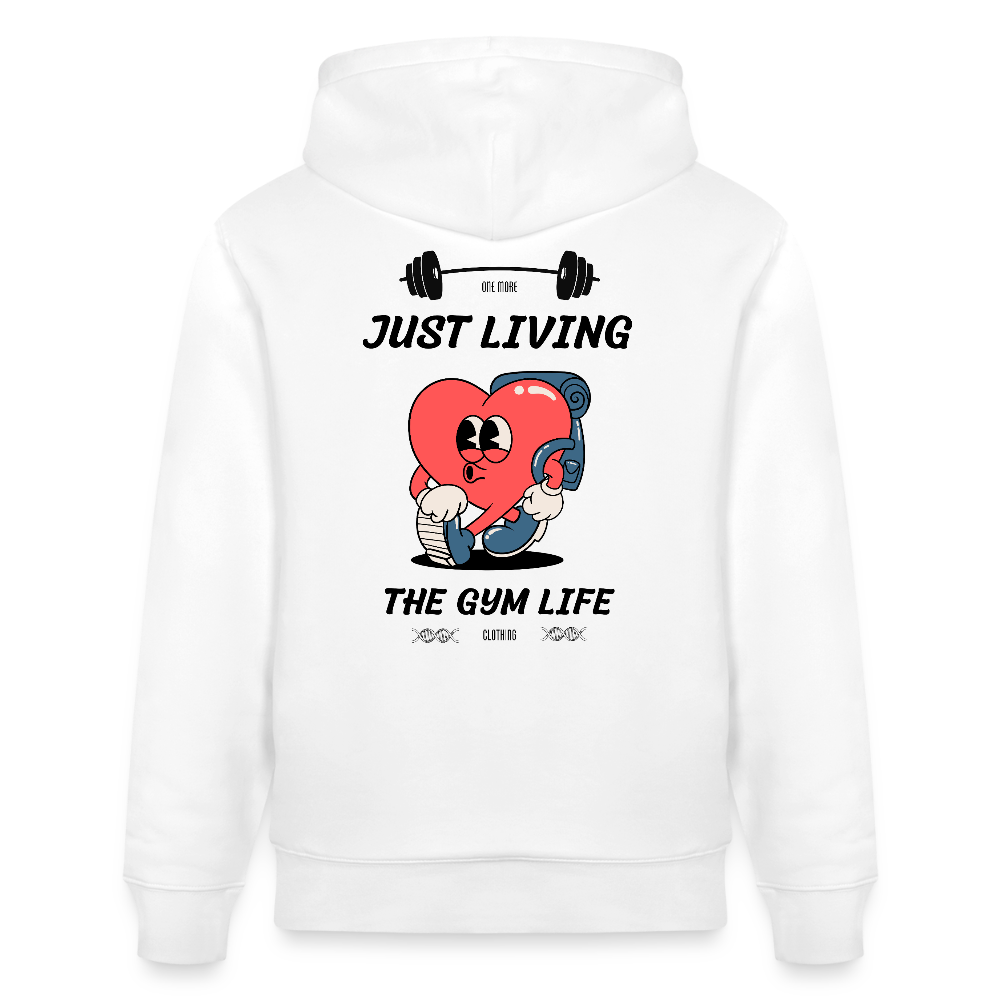 "GYM Life" Premium Hoodie Black Backprint - Weiß