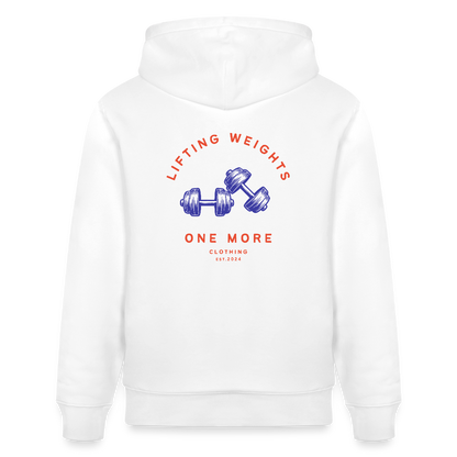 "Lifting Weights" Premium Hoodie Backprint - Weiß