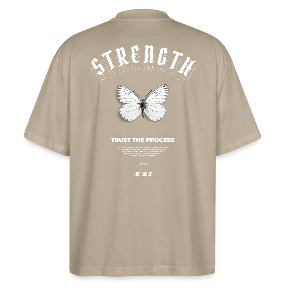 "Strength" Oversized Premium T-Shirt White Backprint - Grau