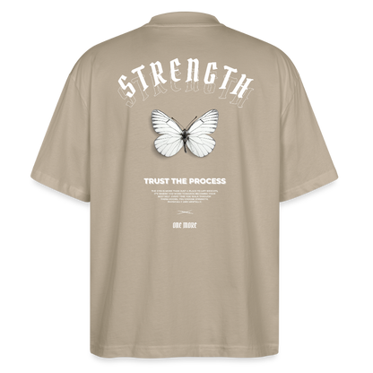 "Strength" Oversized Premium T-Shirt White Backprint - Grau