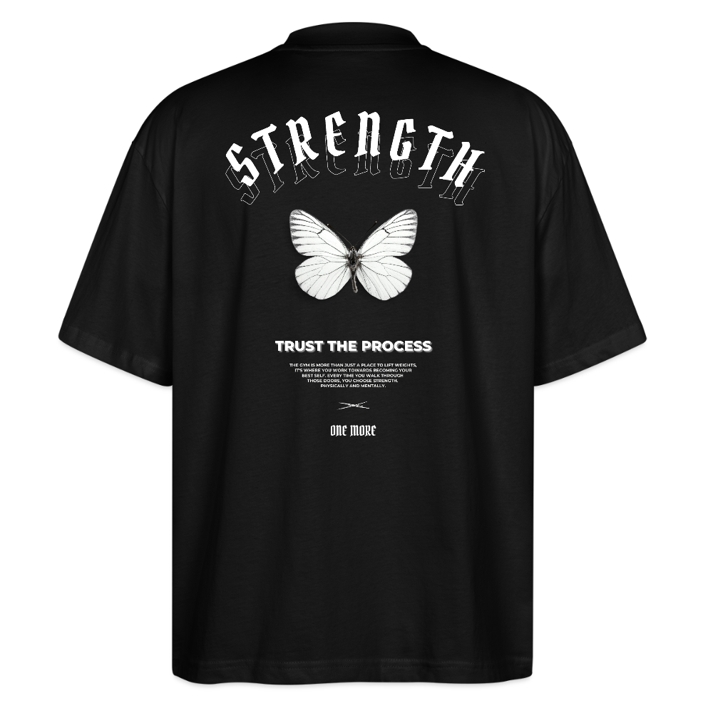 "Strength" Oversized Premium T-Shirt White Backprint - Schwarz