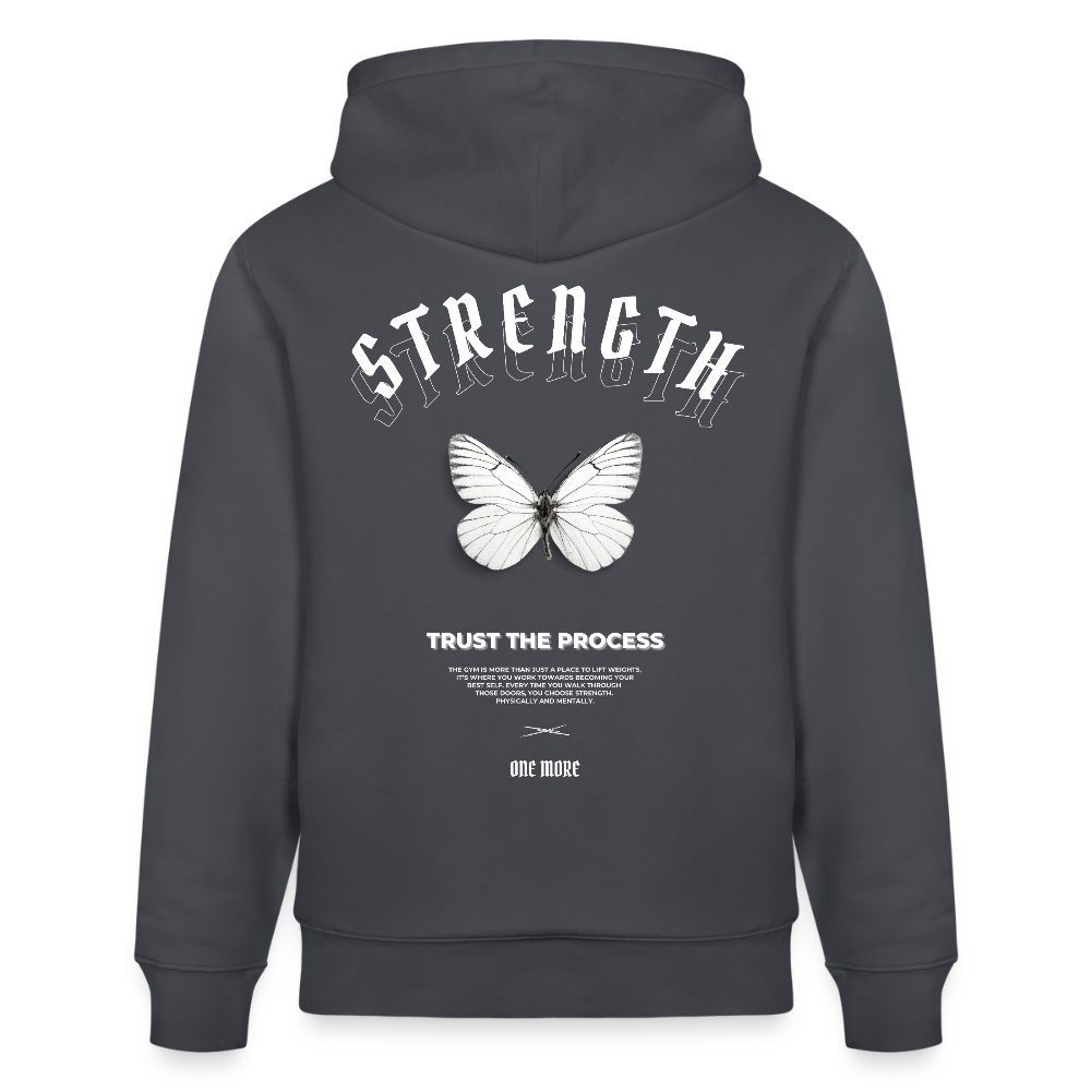"Strength" Premium Hoodie White Backprint - Blau